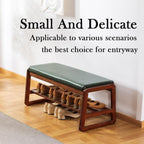 Latifolia Solid Wood Bench, Entryway Shoe Bench With Cushion, 2 Tier Shoe Storage Organizer For Hallway, Living Room(Green,31.50''L)