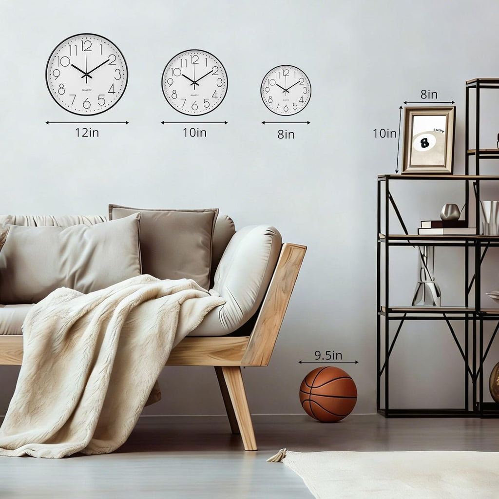 Wall Clock 12 Inch Non-Ticking Silent Modern Simple Style Round Decor Clock Gold Stereoscopic Dial Quartz Wall Clocks For Home/Office/School/Living Room/Bedroom/Kitchen