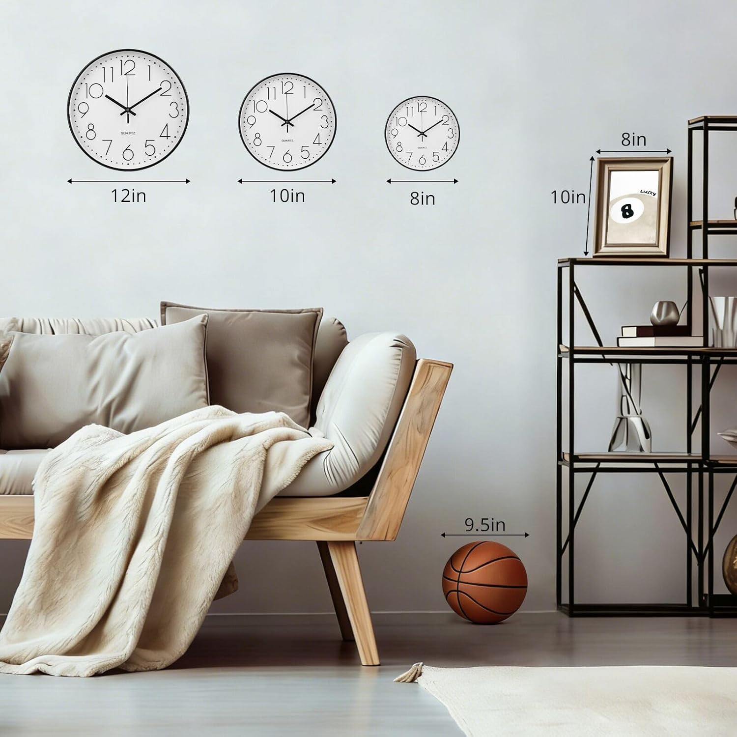 Wall Clock 12 Inch Non-Ticking Silent Modern Simple Style Round Decor Clock Gold Stereoscopic Dial Quartz Wall Clocks For Home/Office/School/Living Room/Bedroom/Kitchen