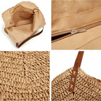 Summer Casual Straw Tote Bag Large Capacity Woven Shoulder Handbag For Summer Beach Vocation