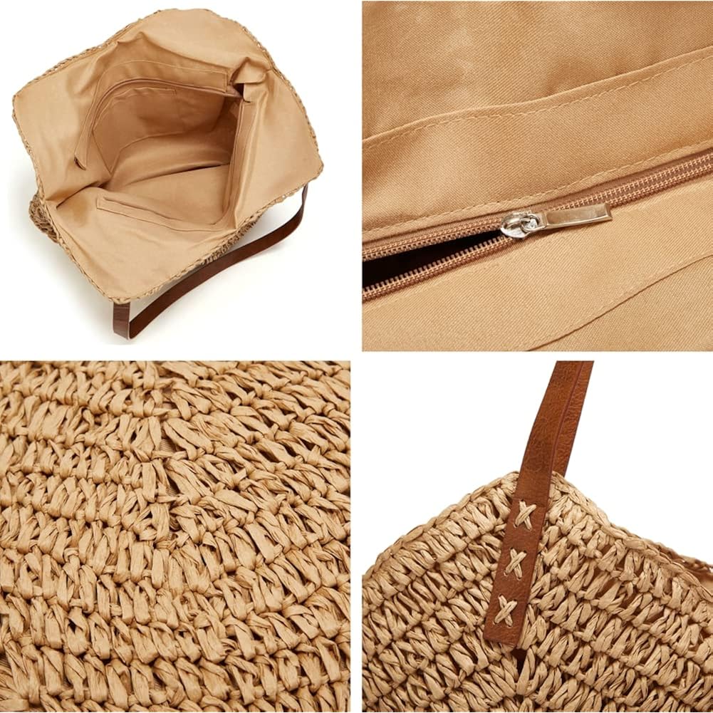Summer Casual Straw Tote Bag Large Capacity Woven Shoulder Handbag For Summer Beach Vocation