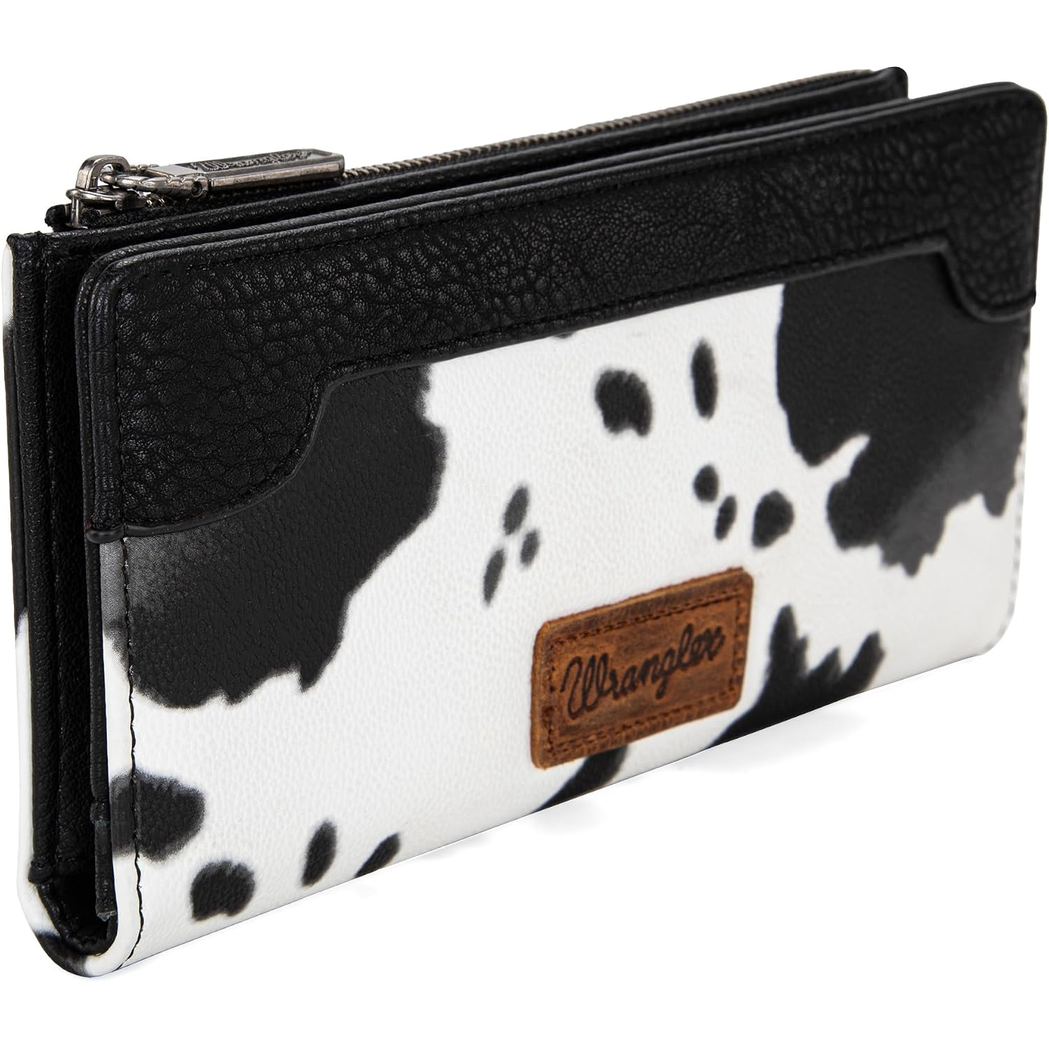 Montana West Wrangler Cow Print Bifold Wallet Women'S Wallets, Card Cases & Money Organizers Women Credit Card Wallet For Ladies Female Cash Wallett Black Wallets With Smooth Zipper