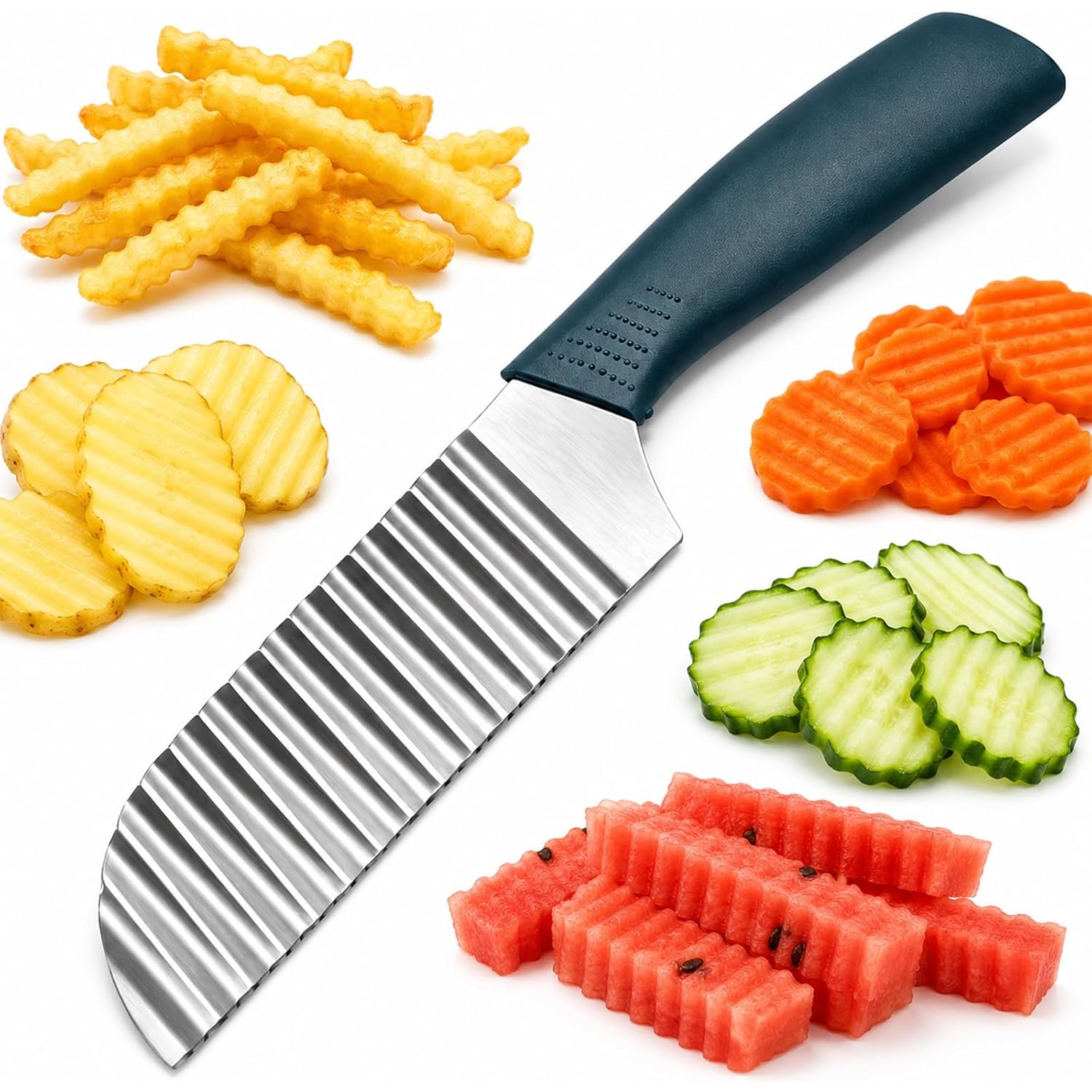 Crinkle Cut Knife, Stainless Steel Wave Cutter | Ergonomic Handle, For Veggies, Potato, French Fry, For Cucumber, Carrot, Fruit, Wave Chopper