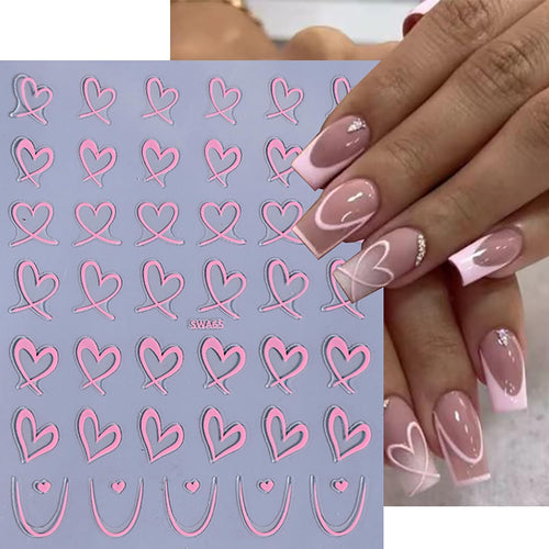 8 Sheets Valentines Day Nail Stickers 3D Self Adhesive Valentines Nail Decals Heart Nail Art Stickers for Nail Art Pink Gold Black White Heart Nail Supplies for Women Nail Art Decorations