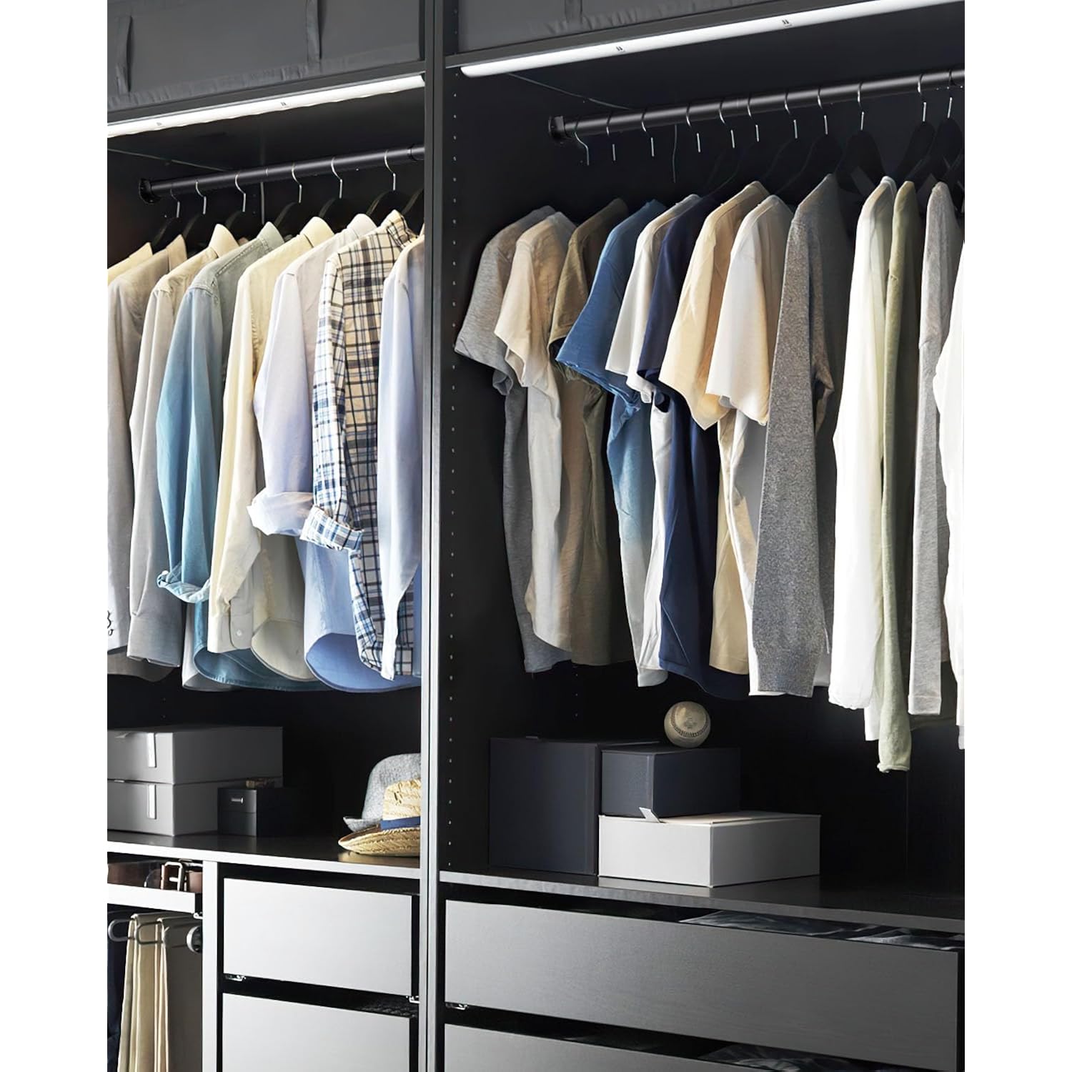 Closet Rods For Hanging Clothes, 17 To 84 Inches Stepless Adjustable Metal Closet Rod, 1.3 Inches Heavy Duty Clothes Hanging Rod For Closet Wardrobes Laundry Rv, Black
