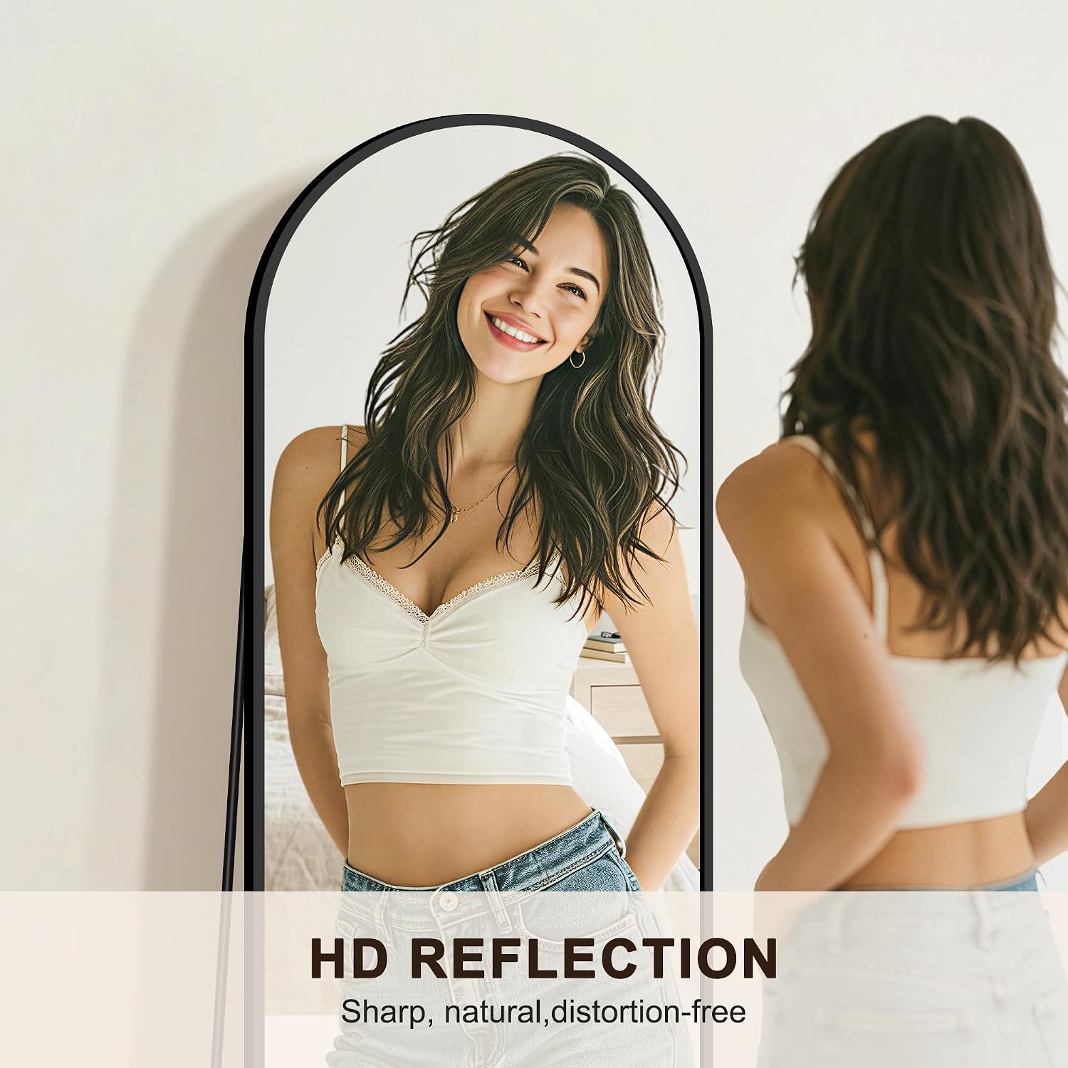 Fictor Arched Full Length Mirror 15" X 56", Full Body Floor Mirror With Adjustable Stand, Free Standing Mirror With Aluminum Frame For Bedroom, Living Room, Cloakroom, Black