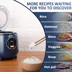 Bear Mini Rice Cooker, 2-Cup Uncooked, Nonstick, Keep Warm, Bpa Free, Blue | Portable 1.2L Nonstick Small Rice Cooker For Travel, Dorm, Single Serve, One-Touch Operation, Removable Pot, Auto Keep Warm