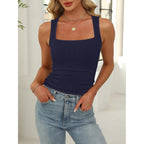 ANRABESS Women’s Tank Tops Square Neck Thick Straps Sleeveless Summer Slim Fit Shirts Knit Basic Tee Work & Vacation Clothes