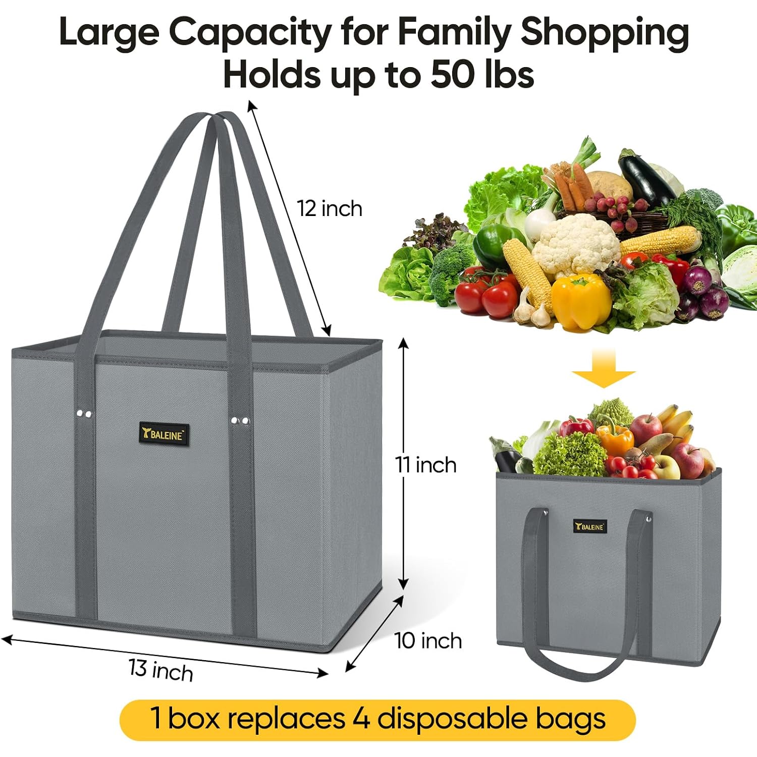 Baleine 3Pk Reusable Grocery Bags, Foldable Shopping Bags For Groceries With Reinforced Bottom & Handles (Blossom Season)