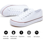 Fracora Womens White Black Canvas Sneakers Low Top Canvas Shoes For Women Tennis Shoes