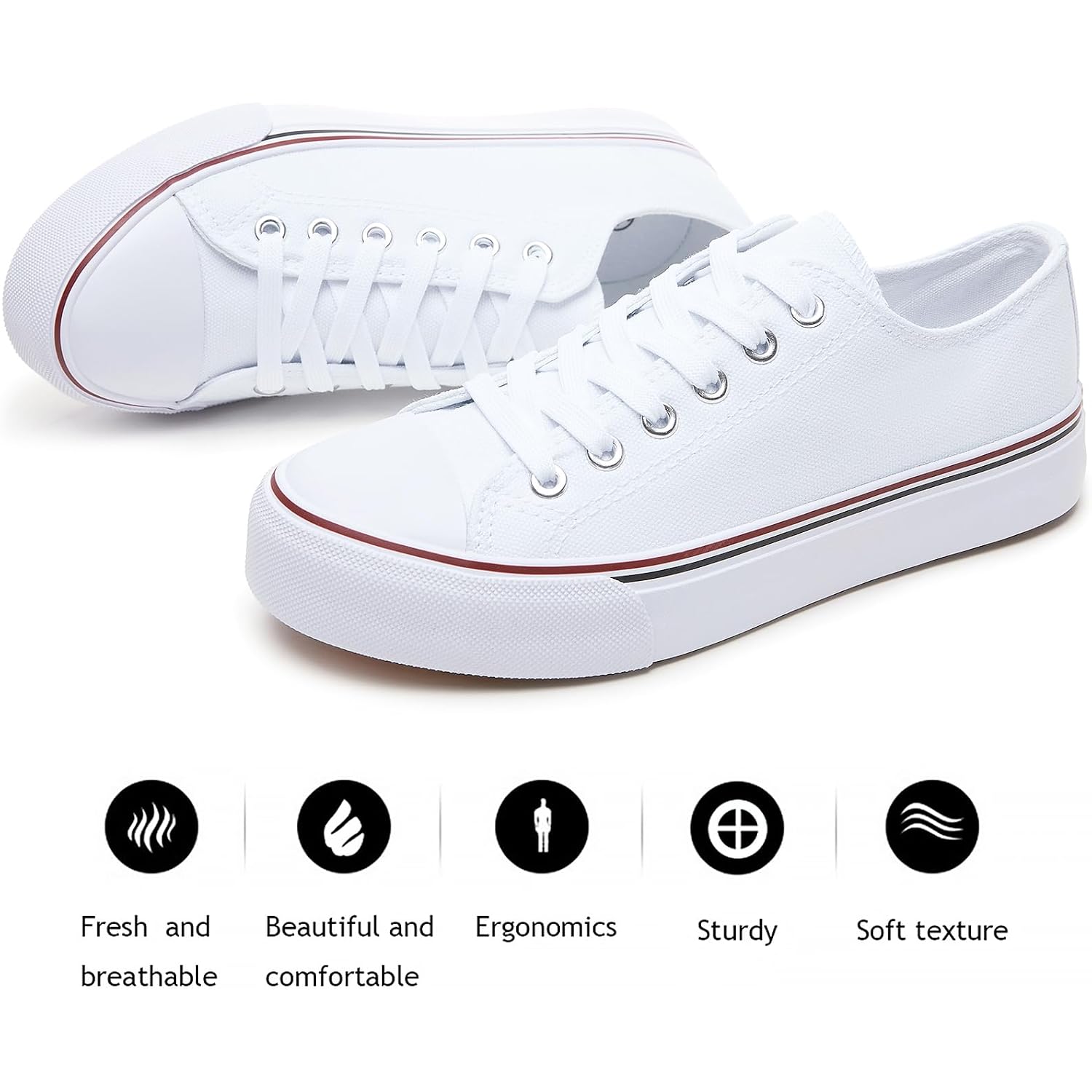 Fracora Womens White Black Canvas Sneakers Low Top Canvas Shoes For Women Tennis Shoes