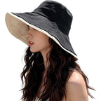 Summer Sun Hat for Women Reversible Wide Brim Foldable Bucket Outdoor UV Protection Beach Hat for Hiking Beach Travel