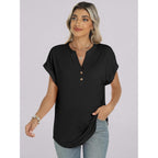 Womens Short Sleeve Henley Tops V Neck Dressy Casual Blouses Summer Trendy Tee Shirts 2026 Vacation Fashion Clothes