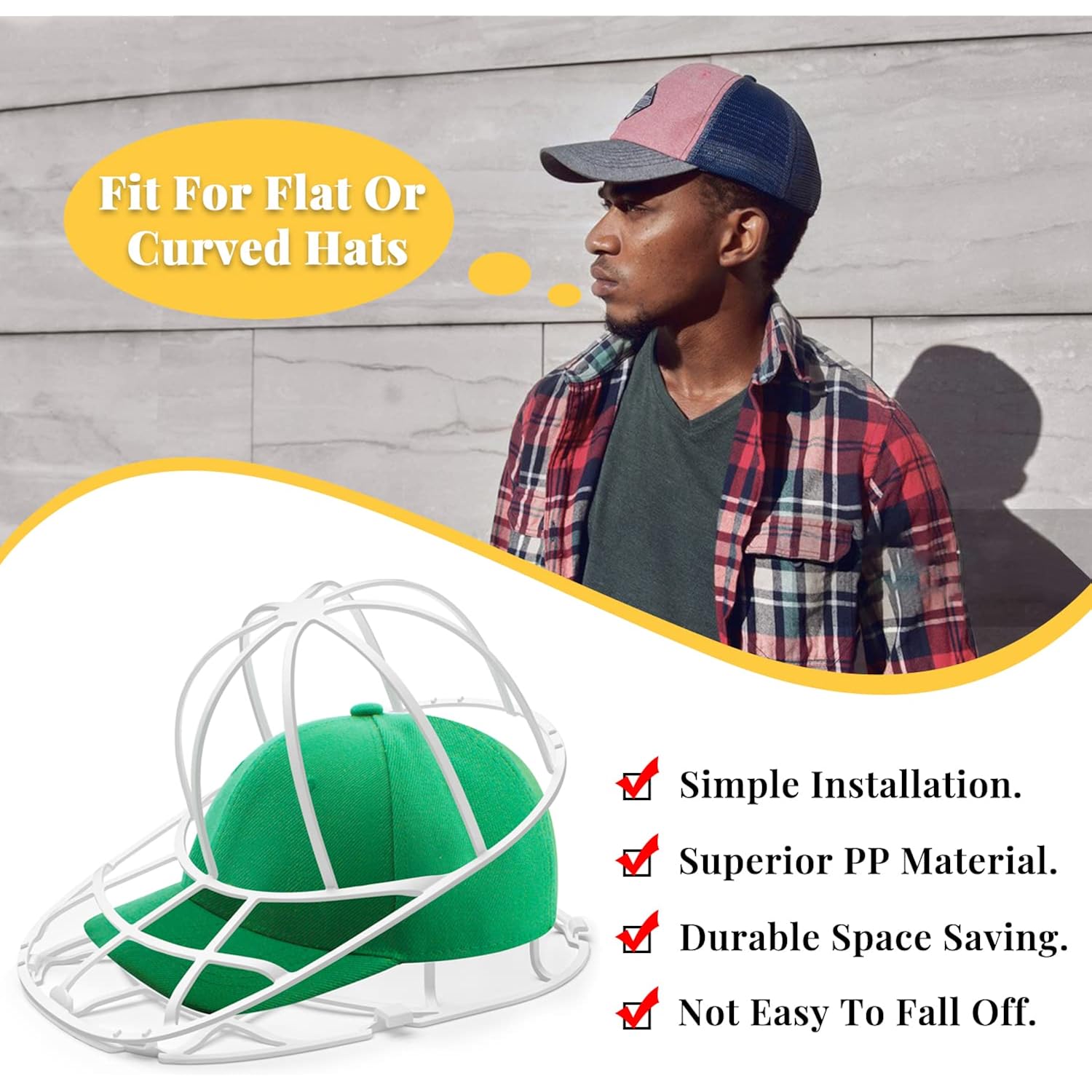 Haiou Hat Washer Cage - Protect Shape & Prevent Damage In Washing Machine/Dishwasher, Fits All Baseball Caps，White (4 Pack)