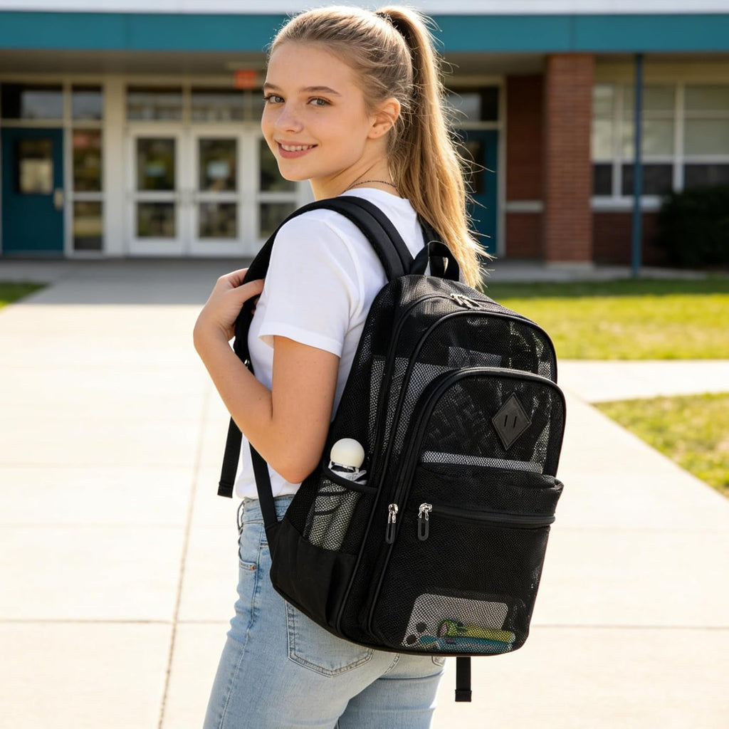 Mesh Backpack Heavy Duty, See Through School Backpack Transparent Bookbag For Swimming, Beach, Sports, Work, Travel