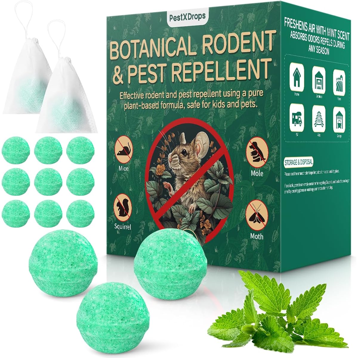 Rodent Mouse Repellent Balls 14 Pack, Moth Balls For Rodents Mouse Deterrent, Peppermint Oil Pest Control For Rodents, Squirrels, Skunk, Mole, Gopher, Pets Safe, Indoor And Outdoor Use