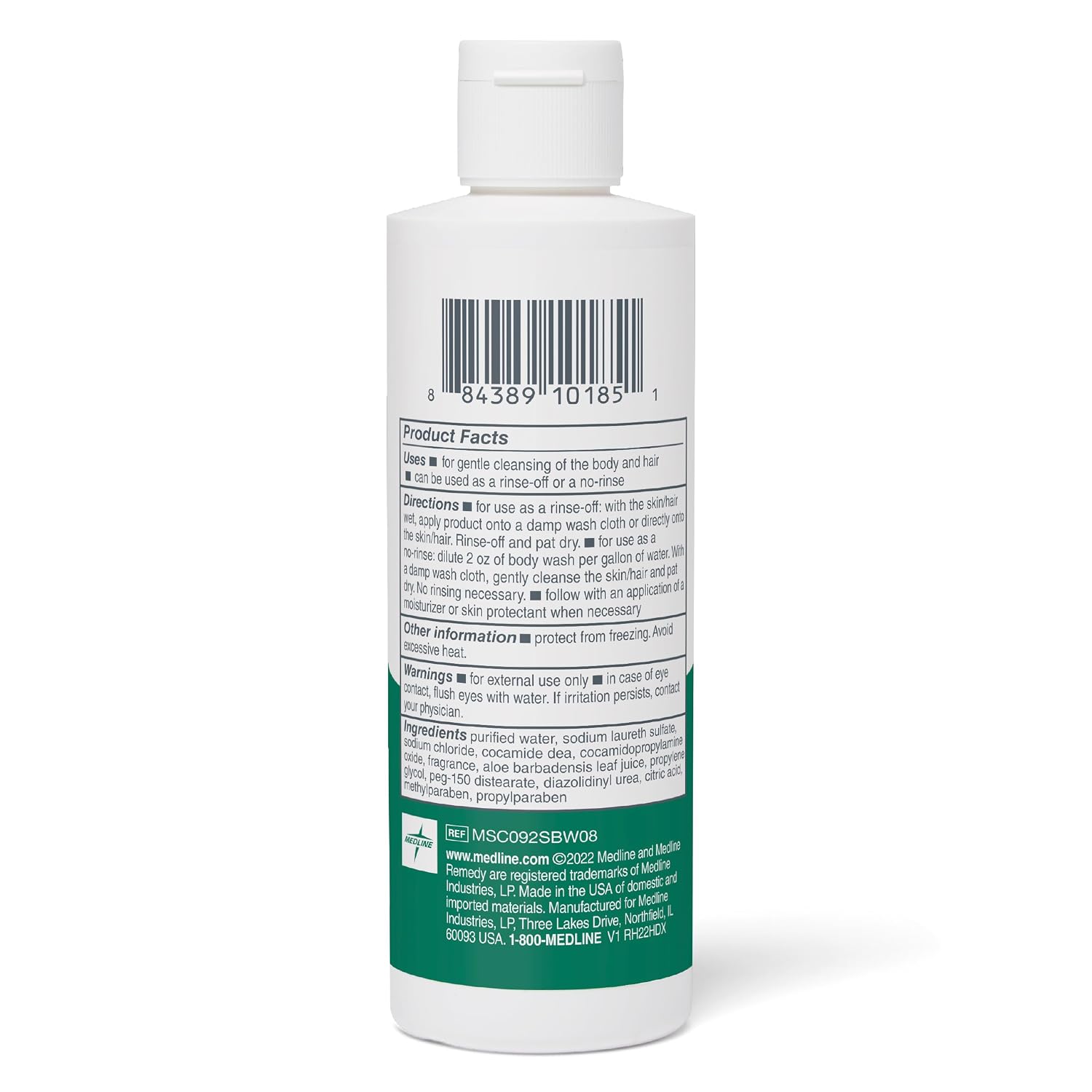 Medline Remedy Essentials Shampoo And Body Wash (8 Fl Oz), Fresh Scent, Full Body Cleanser With Aloe, For Adults & Elderly, Easy Rinse Gel For Bath, Shower Or Bedside Bathing