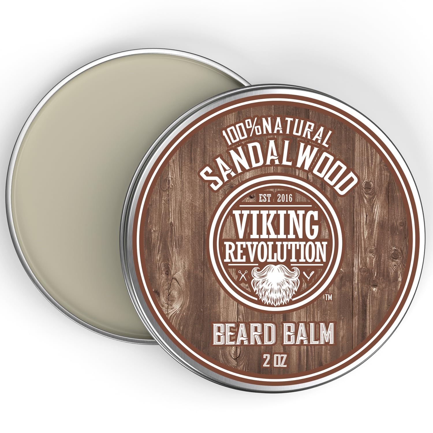 Viking Revolution Sandalwood Beard Balm - Beard Butter with Argan Oil, Beard Softener for Men with Jojoba Oil - Beard Moisturizer for Men with Beeswax - Beard Wax for Men (2oz, 1 Pack)
