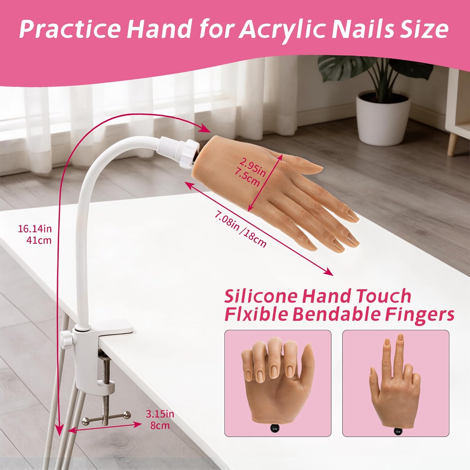 Practice Hand for Acrylic Nails,Realistic Silicone Training Hand with Flexible Fingers for Nail Art Practice,Professional Mannequin Hand Model Kit for Gel Polish & Manicure Beginners