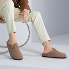 Kidmi Unisex Vegan Suede Clogs Leather Mules Womens Mens Cork Footbed Potato Shoes With Arch Support