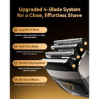 Full Metal Electric Foil Shaver for Men: 4 Floating Blades, IPX7 Waterproof Wet & Dry Mini Razor, 120-Min Runtime USB-C Rechargeable, Quiet Travel Groomer with LED Display & Travel Lock