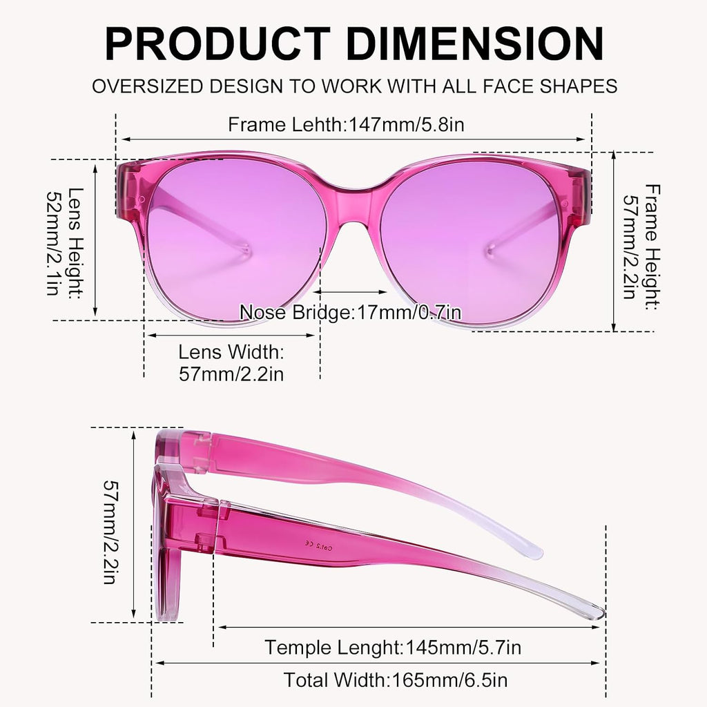 2 Pcs Polarized Fit Over Sunglasses for Women, Large Round UV400 Protection Sunglasses Trendy Fit Over Sunglasses Purple, Pink