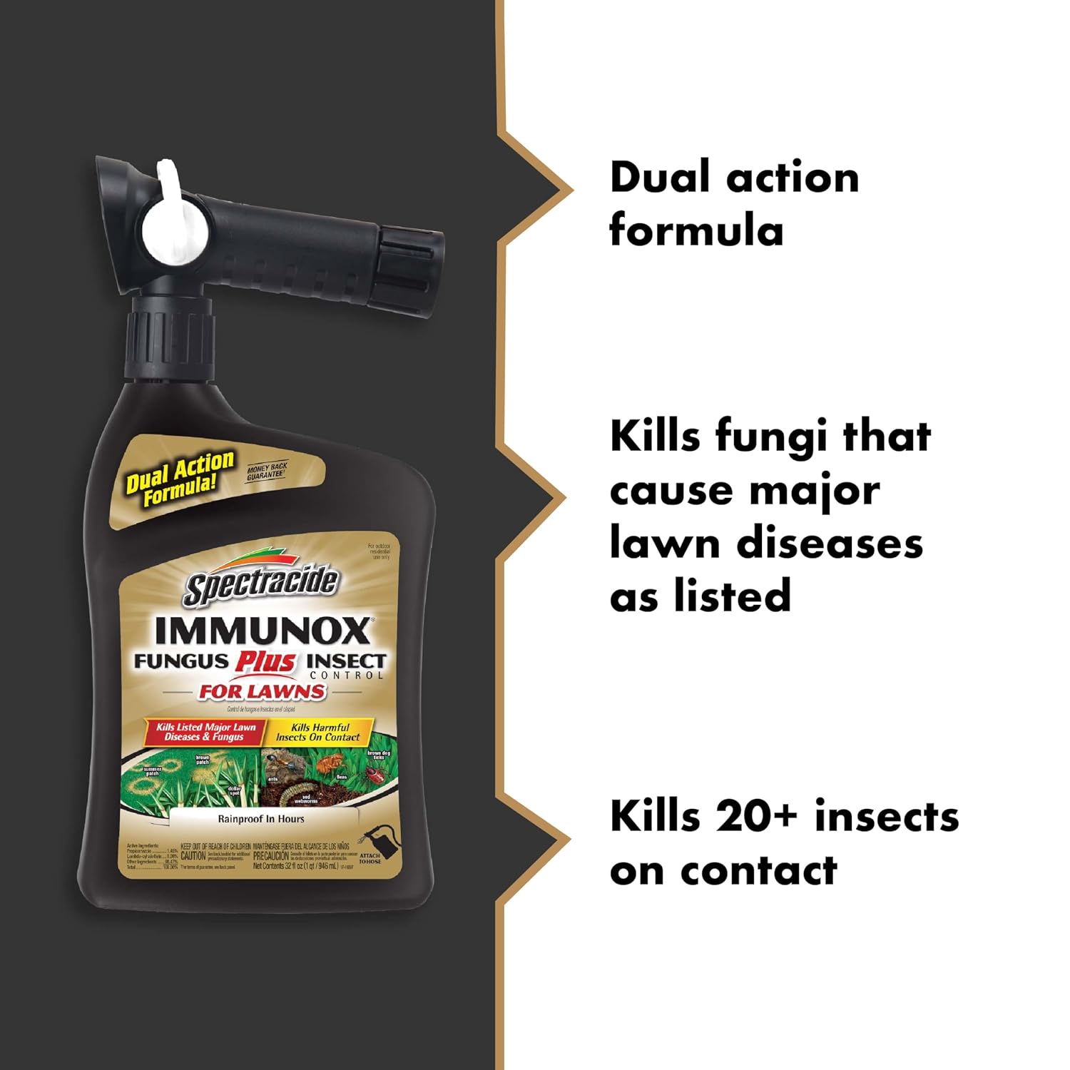 Spectracide Immunox Fungus Plus Insect Control For Lawns 32 Ounces, Dual Action, Hose-End Concentrate, Clear/Light Yellow