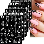 6Pcs Nail Art Stamping Templates Set with French Line Flowers Leaves Smiley Heart Design Stamping Kits DIY Printing Tools Fashion Decoration for Women and Girls