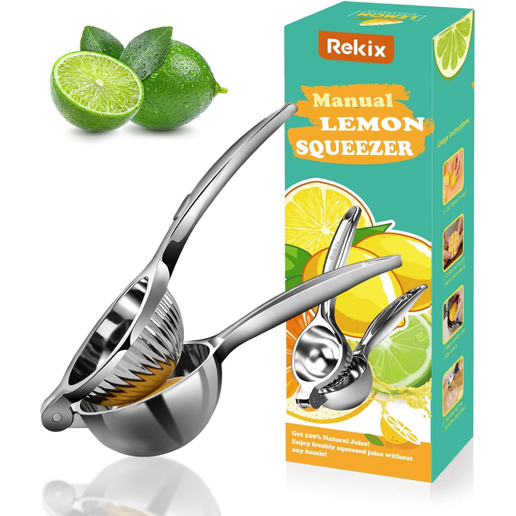 Rekix Lemon Squeezer, Max Extraction Hand Press Lemon Juicer, Heavy Duty Manual Orange Juicer, Sturdy Metal Lime Squeezer, Durable Handheld Citrus Fruit Squeezer For Kitchen Bar, Exprimidor De Limones