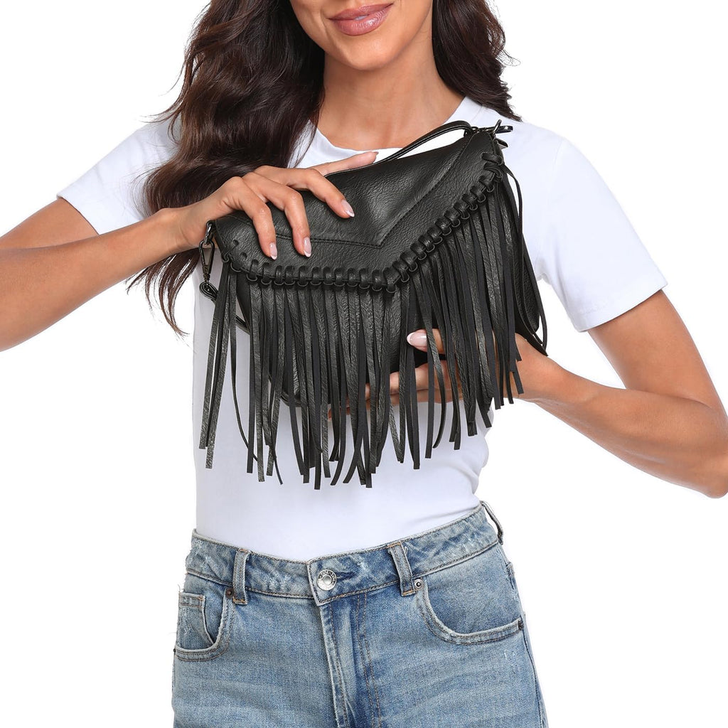 Hde Women'S Pu Leather Hobo Fringe Crossbody Tassel Purse Vintage Flap Envelope Handbag Western Sling Shoulder Bag