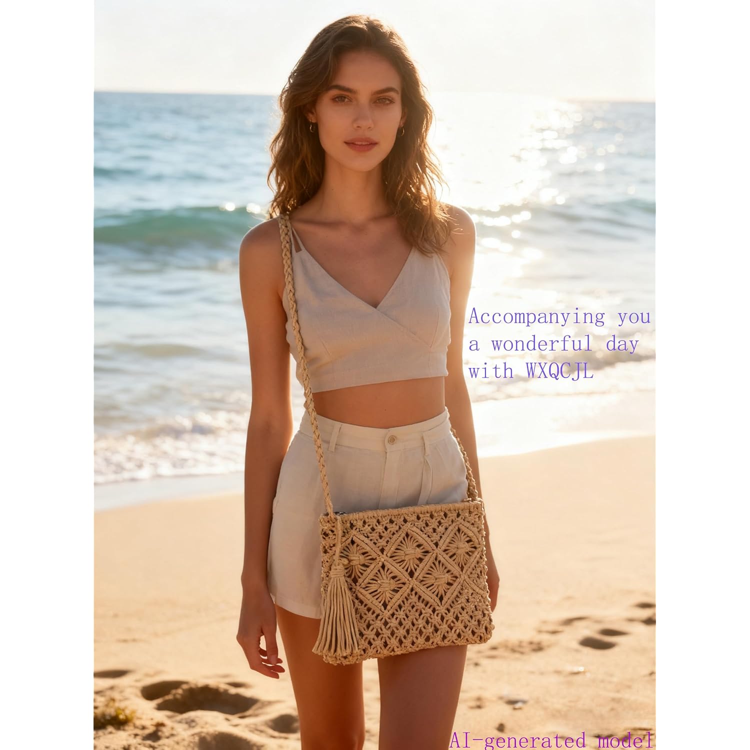 Boho Handwoven Crossbody Bag For Women - Crochet Straw Clutch Purse Beach Bag With Tassel For Vacation Casual & Travel