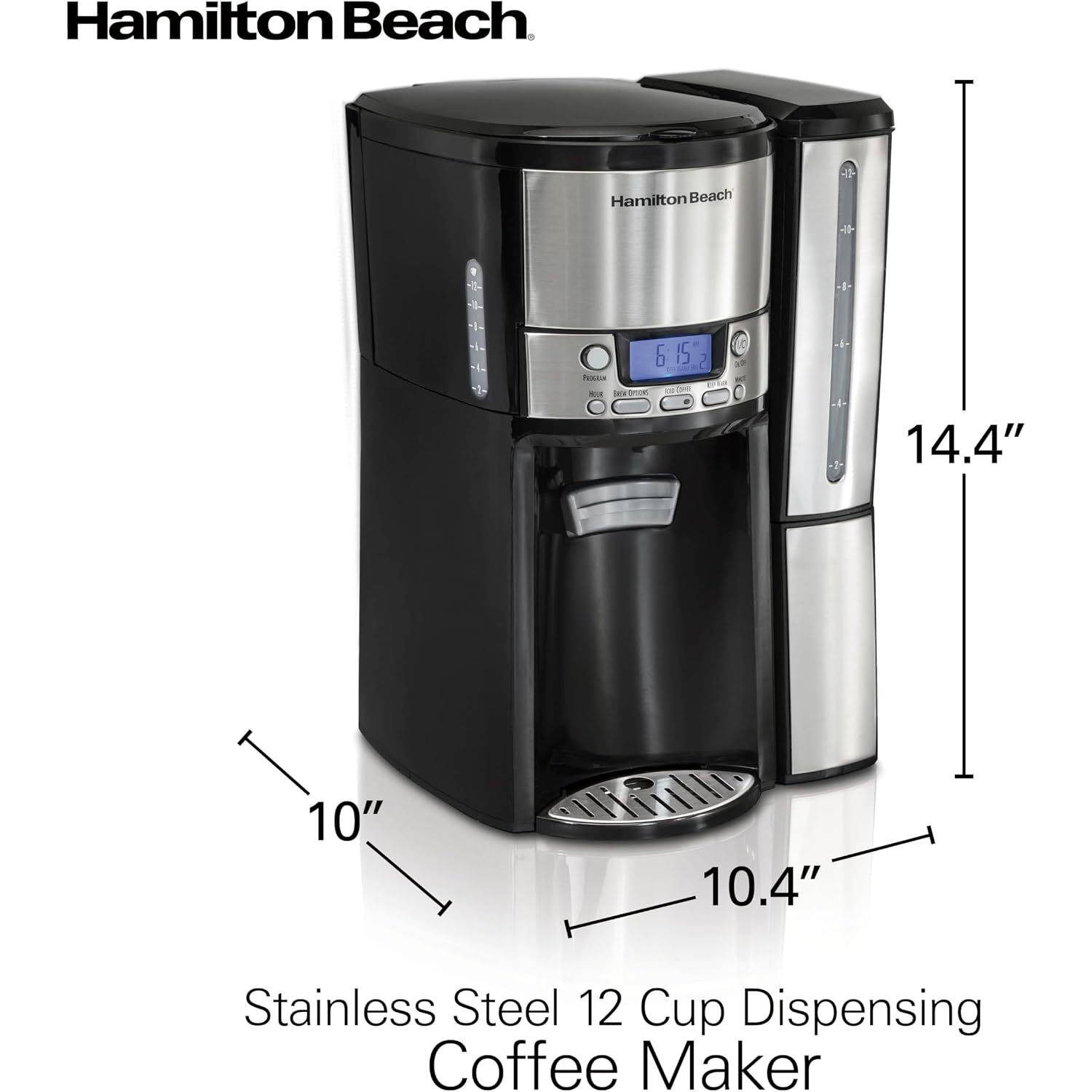 Hamilton Beach One Press Programmable Dispensing 12 Cup Coffee Maker With Internal Coffee Pot, Stays Warm And Fresh For Hours, 60 Oz. Removable Reservoir, Black & Stainless Steel (47950)