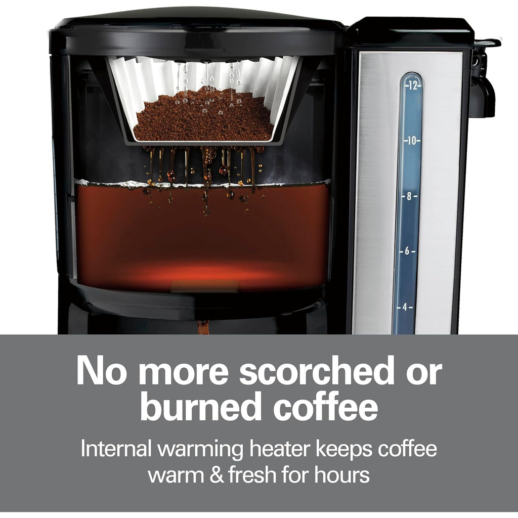 Hamilton Beach One Press Programmable Dispensing 12 Cup Coffee Maker With Internal Coffee Pot, Stays Warm And Fresh For Hours, 60 Oz. Removable Reservoir, Black & Stainless Steel (47950)