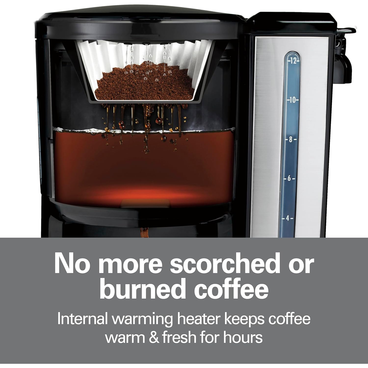 Hamilton Beach One Press Programmable Dispensing 12 Cup Coffee Maker With Internal Coffee Pot, Stays Warm And Fresh For Hours, 60 Oz. Removable Reservoir, Black & Stainless Steel (47950)