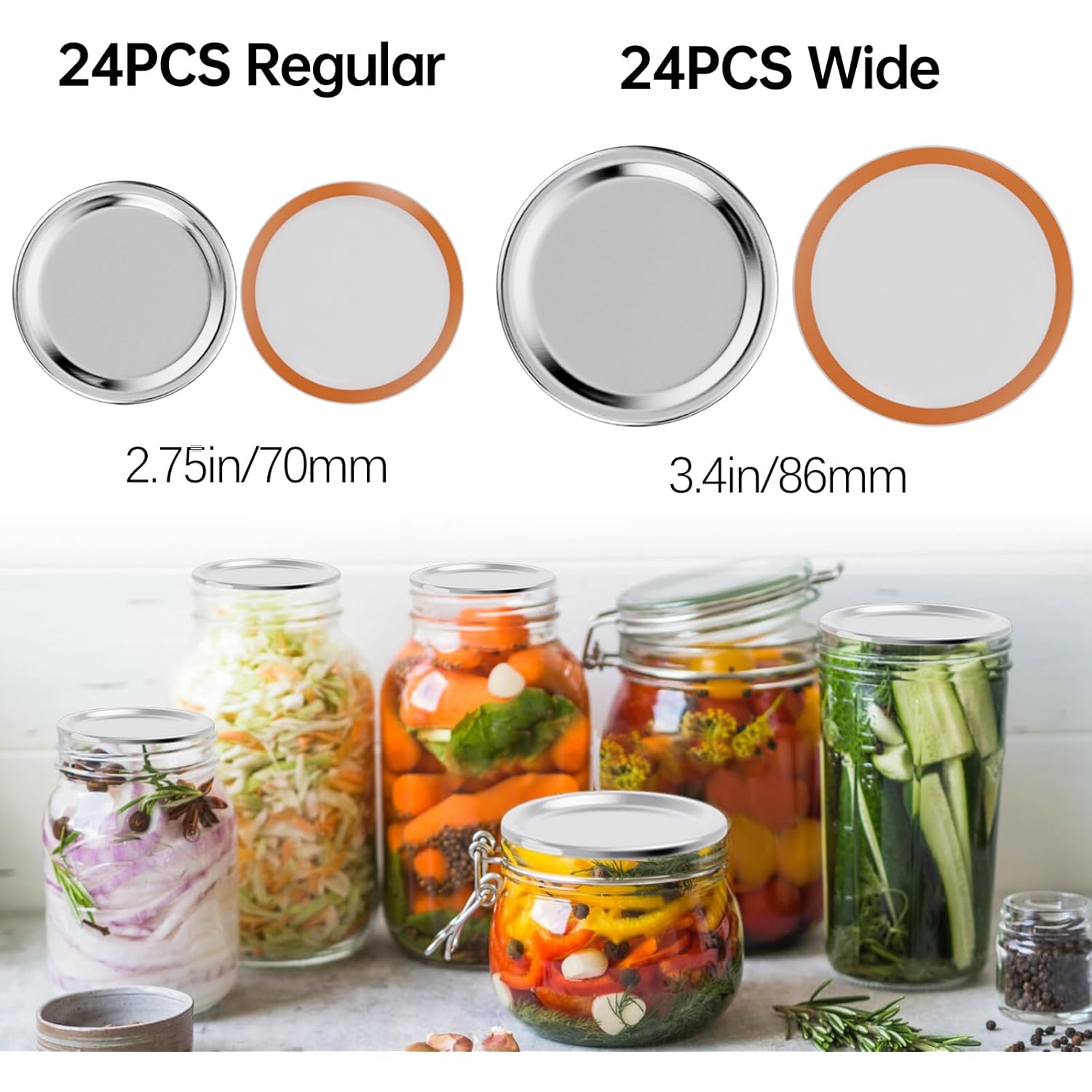 48PCS Mason Jar Lids for Wide and Regular Mouth Jars, No Date Reminder, Compatible with Electric Vacuum Sealers, Vacuum Seal Mason Jar Lids Only