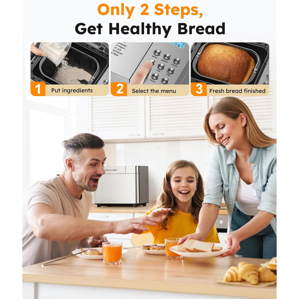 2LB Bread Maker Machine, OSIPOTO 17 in 1 Automatic Stainless Steel Bread Machine, Non-stick, Beginner-Friendly Controls, 15 Hour Timer, Easy to Clean Low Noise, High Success Rate for Homemade Bread