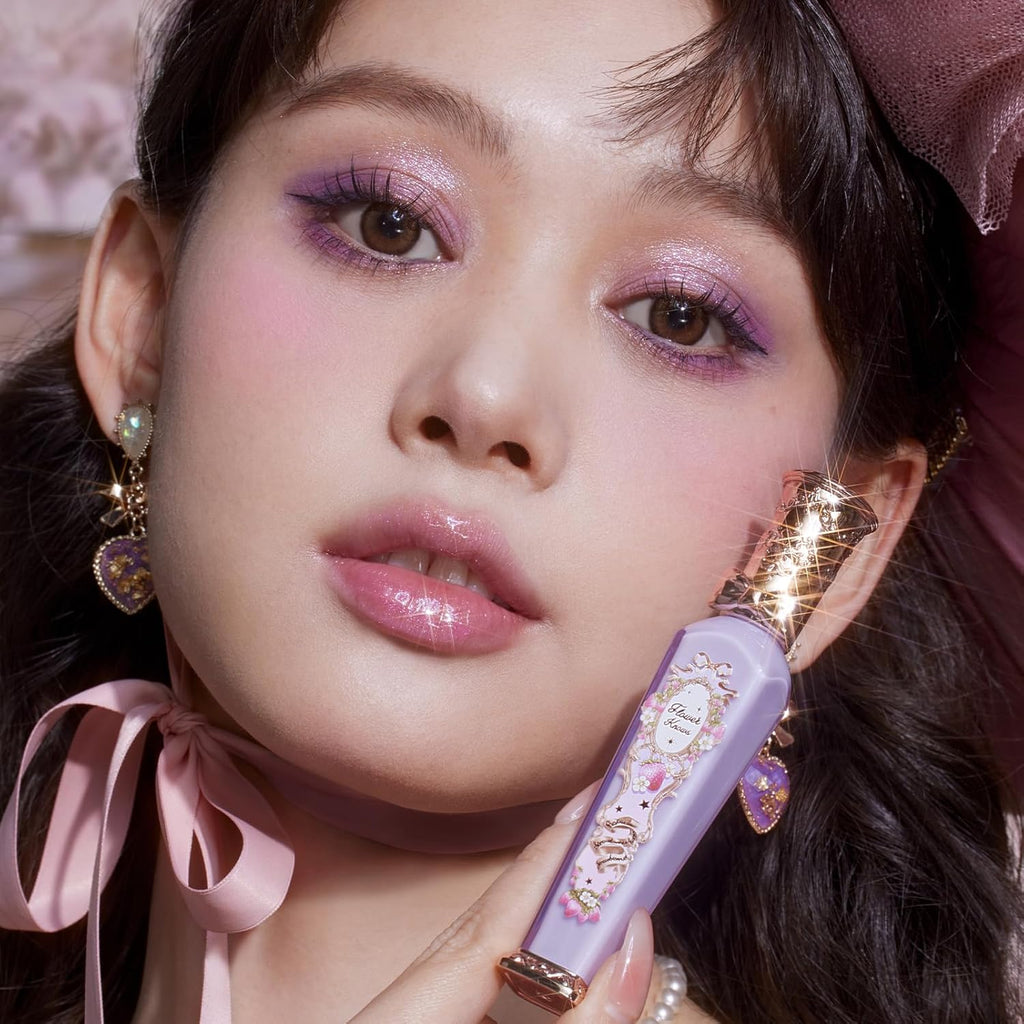 Flower Knows Violet Strawberry Rococo Glowy Lip Gloss,Moisturizing Shimmery Transparent Pink Plumping Lip Oil,Hydrating Lip Tint for Girls&Women,Vegan & Cruelty-Free,0.12 Fl Oz(G03 Berry Bomb)