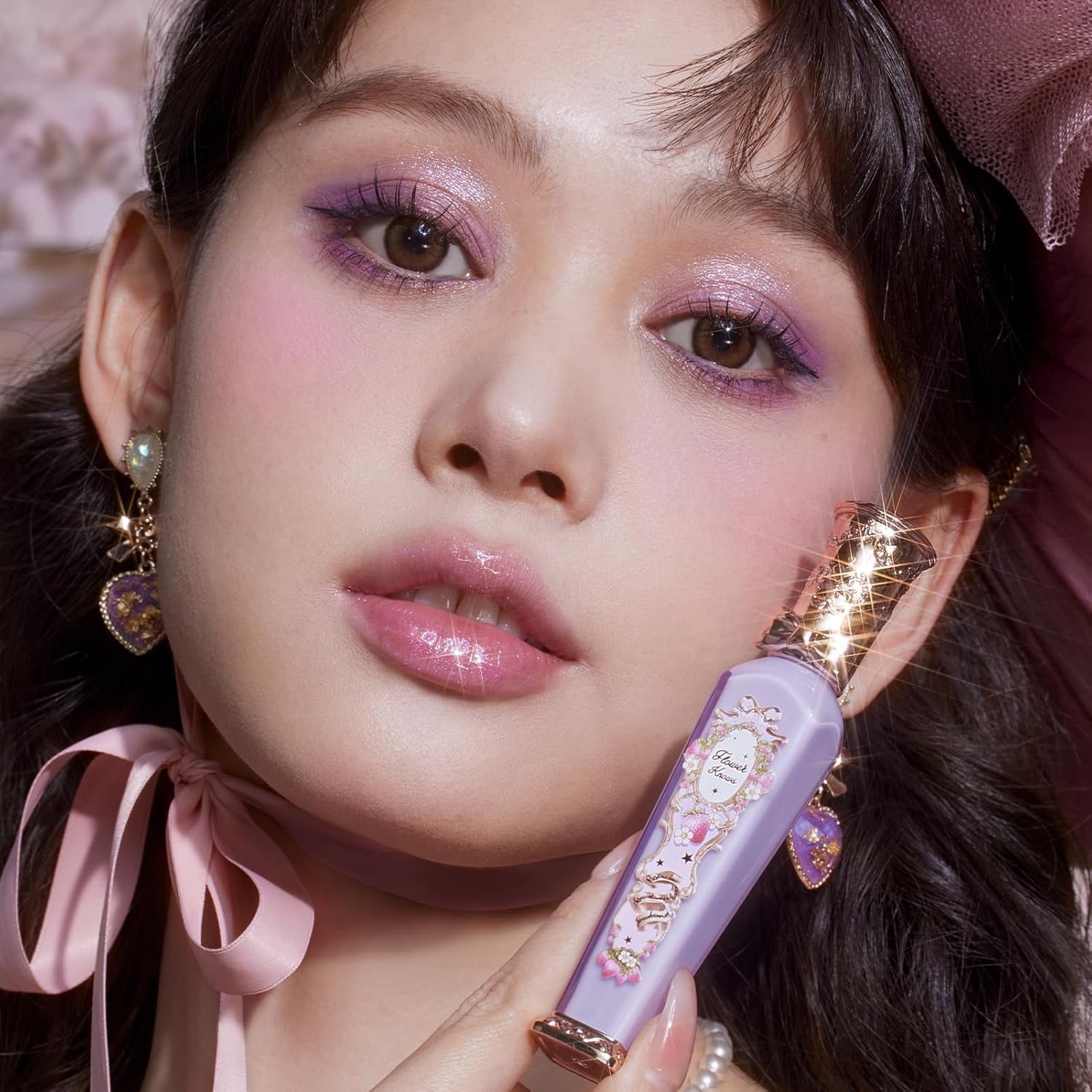 Flower Knows Violet Strawberry Rococo Glowy Lip Gloss,Moisturizing Shimmery Transparent Pink Plumping Lip Oil,Hydrating Lip Tint for Girls&Women,Vegan & Cruelty-Free,0.12 Fl Oz(G03 Berry Bomb)
