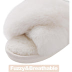 Evshine Memory Foam Fuzzy House Slippers For Women | Faux Fur Cross Band Open Toe Indoor Slippers, Gifts For Women, Moms And Bridesmaids