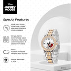 Disney Mickey Mouse Watch – Stylish & Fun Mickey Mouse Watches For Women – Classic Inspired Timepiece – Women'S Watch With White Dial & Floating Stones, Multicolor Stainless Steel Strap