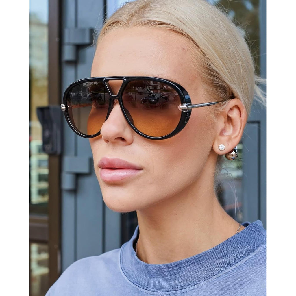 GUVIVI Retro Gold Aviator Sunglasses for Women Men, 2026 Metal Oversized 70s Aviators Black Vacation Beach Sun Glasses