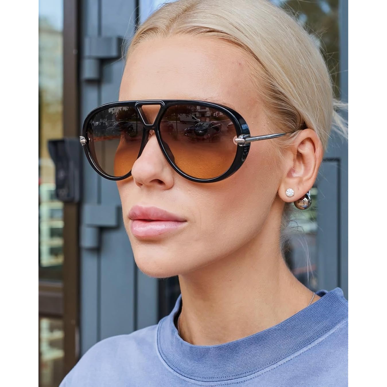 GUVIVI Retro Gold Aviator Sunglasses for Women Men, 2026 Metal Oversized 70s Aviators Black Vacation Beach Sun Glasses