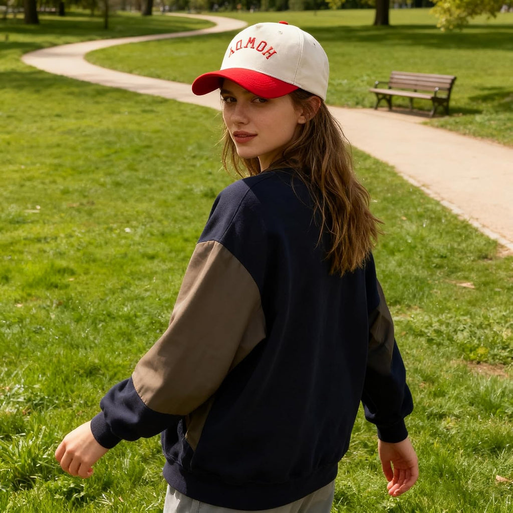 Two-Tone Cotton Baseball Cap with Embroidered Western Sayings - Adjustable Cowboy Style Hat for Men and Women Howdy - Red/Beige