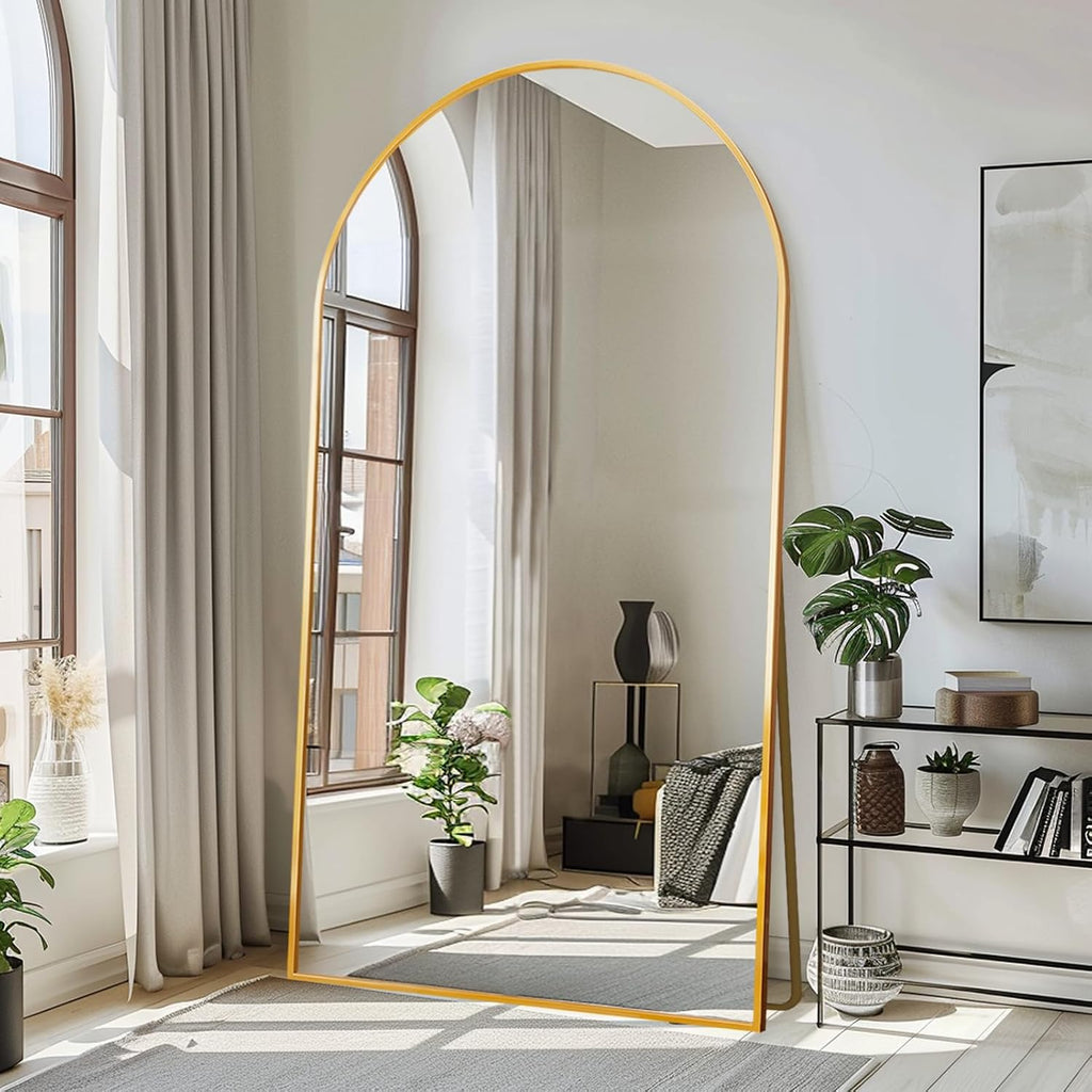 Lft Huimei2Y Arched Full Length Mirror, 76.4"X37" Oversize Full Body Floor Tempered Mirror With Aluminum Alloy Frame For Living Room, Bedroom, Gym, Gold