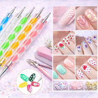Nail Art Tools Set, 15 Pcs Nail Art Brushes, 5 Double Ended Dotting Pens, Mixing Palette, Nail Brush Holder, 10 Nail Stands & Tape for Press on Holder, Suit for Nail Tech & Beginners