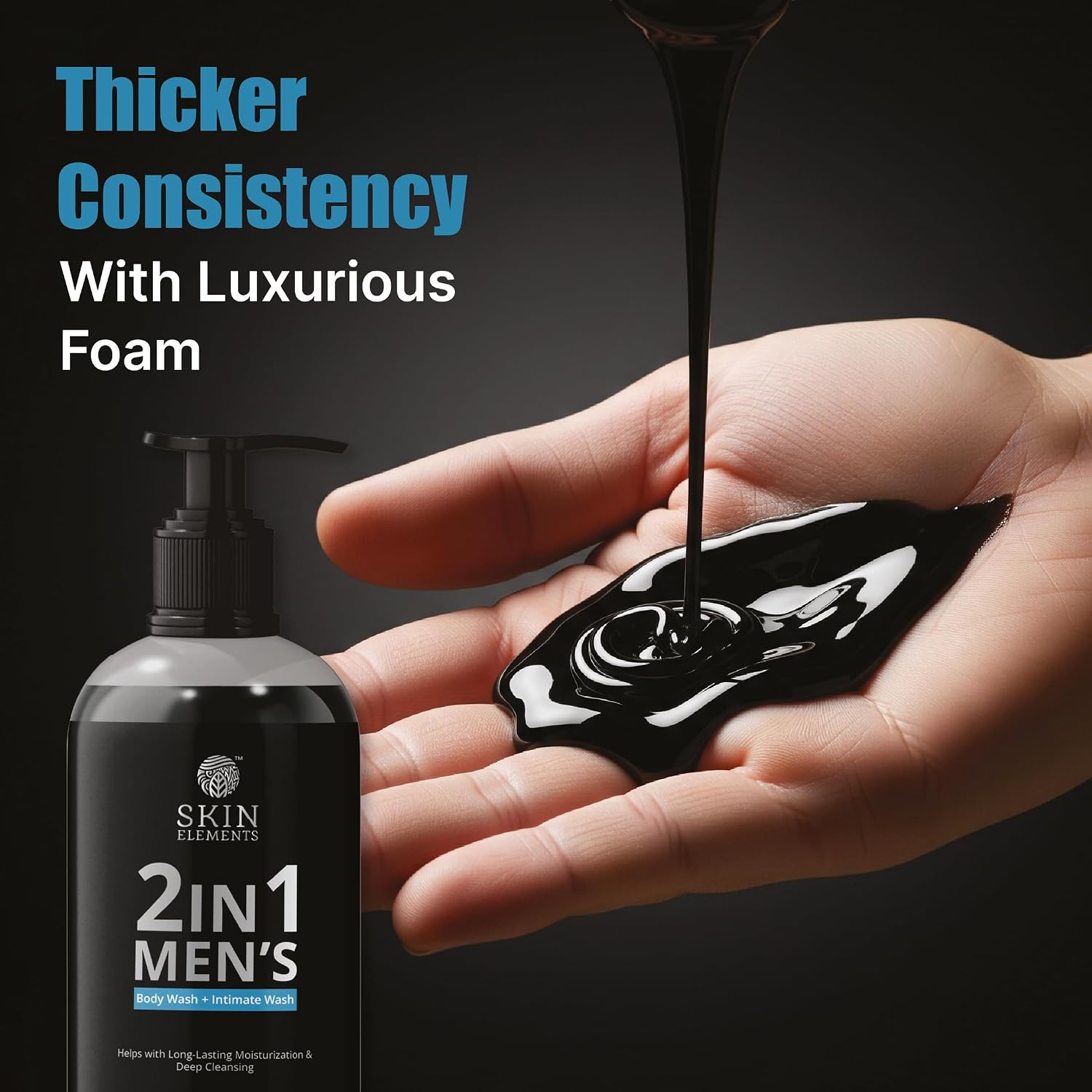 Skin Elements 2-In-1 Body Wash & Intimate Wash For Men| Deep Cleansing Shower Gel| Infused With Activated Charcoal & Neem Extracts| Thicker Consistency | Controls Odor| All Skin Types | 16.9 Fl Oz