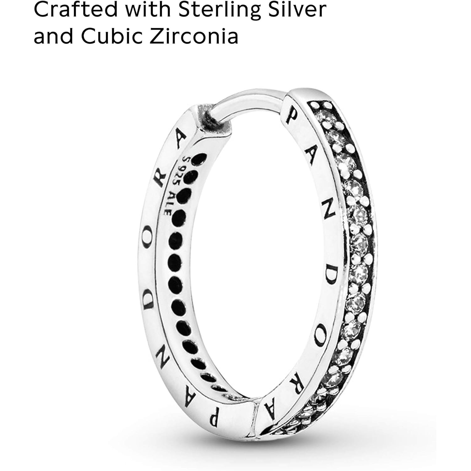 PANDORA Sparkle and PANDORA Logo Hoop Earrings - Stunning Women's Earrings - Great Gift for Her - Sterling Silver & Cubic Zirconia - 2.4 mm