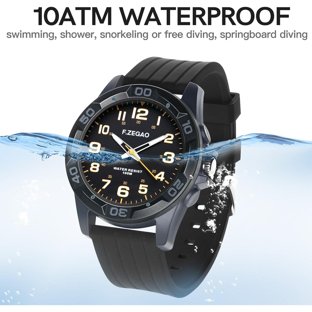 100M Waterproof Watch For Swimming, Easy Read Unisex Analog Watch, Second Hand Diver Analog Watch Men, 45Mm Diameter