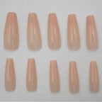 LoveOurHome 100pc Coffin Press on Nails Long Ballerina False Nails Artificial Glossy Acrylic Tips Full Cover for Women Kids (Beige)