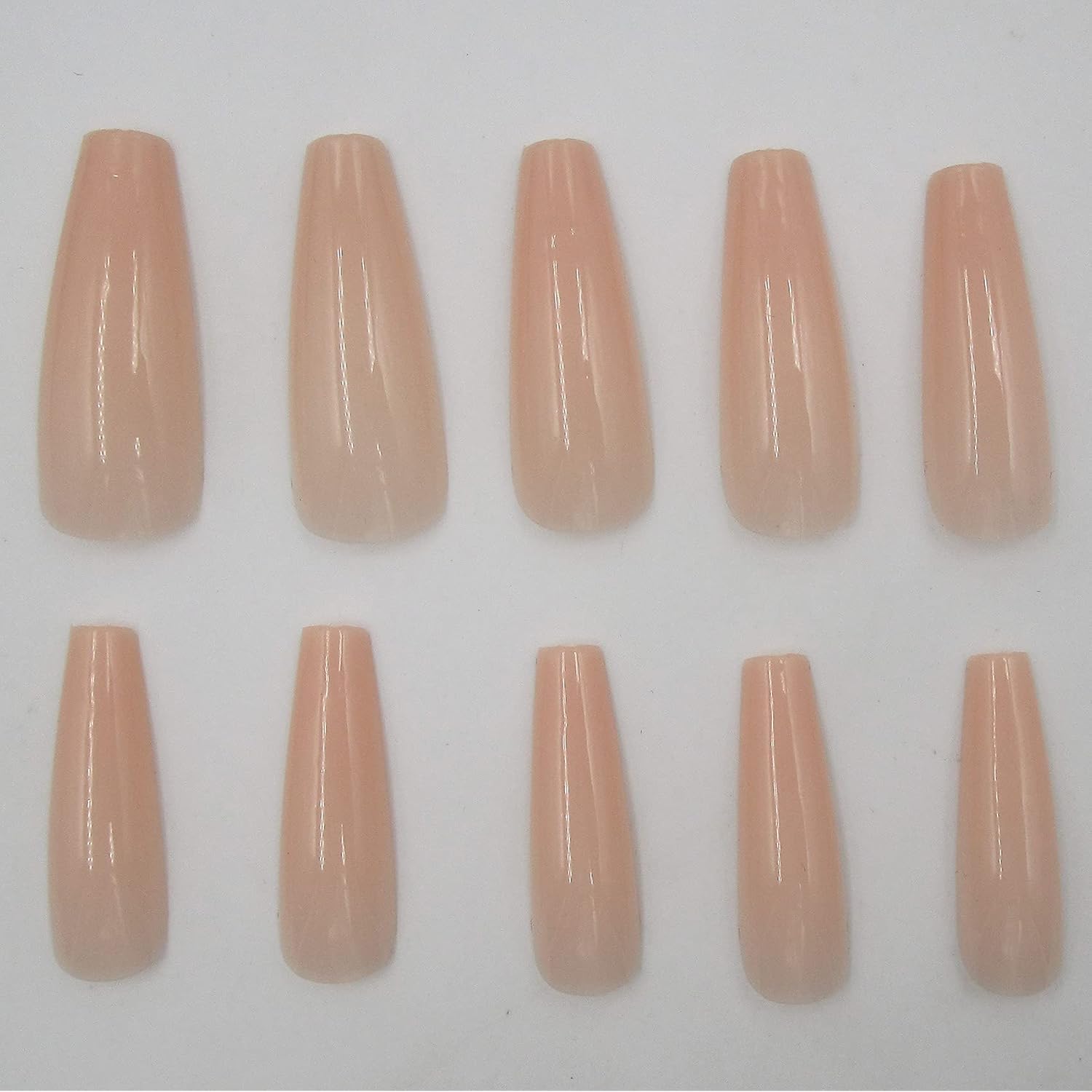 LoveOurHome 100pc Coffin Press on Nails Long Ballerina False Nails Artificial Glossy Acrylic Tips Full Cover for Women Kids (Beige)